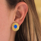 Peacock Venetian Glass Intaglio "Micro Angel and Dog" Earrings with Faceted Moonstone