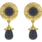 Round Onyx Earrings with Gold Triads with Detachable Onyx Drop Earrings