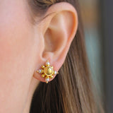 Round Gold Dome Stud Earrings with Pearl Spokes and Gold Dots