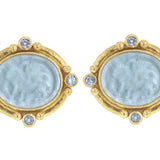 Light Aqua Venetian Glass Intaglio "Griffin and Lion" & Faceted Aquamarines Earrings