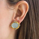 Light Aqua Venetian Glass Intaglio "Griffin and Lion" & Faceted Aquamarines Earrings