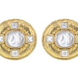 Crystal Venetian Glass Intaglio "Cherub with Rooster" Earrings With Faceted Moonstone