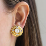 Crystal Venetian Glass Intaglio "Cherub with Rooster" Earrings With Faceted Moonstone