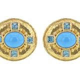 Horizontal Oval Sleeping Beauty Turquoise Earrings With Faceted Blue Zircons