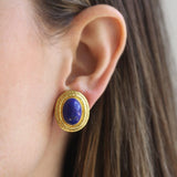Vertical Oval Lapis Triple Bezel Earrings
