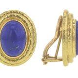 Vertical Oval Lapis Triple Bezel Earrings