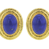 Vertical Oval Lapis Triple Bezel Earrings
