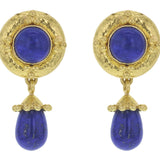 Round Lapis Earrings with Gold Triads with Detachable Lapis Drop Earrings