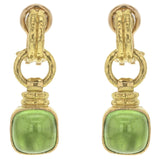 Double-Banded "Cheerio" Earrings with Swinging Cushion Cabochon Peridot and Topknot