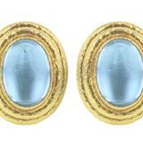 Vertical Oval Aquamarine Triple Bezel Earrings