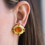 Amber Venetian Glass Intaglio "Cab Quadriga" & Cabochon Citrine Earrings