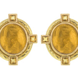 Light Amber Venetian Glass Intaglio "Cab Boy and Bird" Earrings with Faceted Citrine Stones