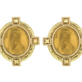 Light Amber Venetian Glass Intaglio "Cab Boy and Bird" Earrings with Faceted Citrine Stones