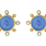 Peacock Venetian Glass Intaglio "Tiny Bee" Stud Earrings with Faceted Moonstone