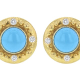 Round Turquoise Earrings and Diamond Earrings with Granulation