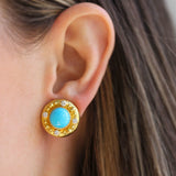 Round Turquoise Earrings and Diamond Earrings with Granulation