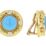 Round Turquoise Earrings and Diamond Earrings with Granulation
