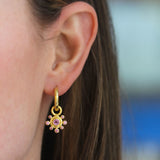 Faceted Pink Sapphire Earring Charms with Pink Sapphire Halo for Hoops