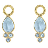 Pear Shaped Cabochon Aquamarine and Faceted Aquamarine Triad Earring Charms For Hoops