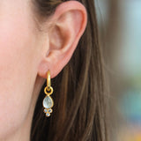 Pear Shaped Cabochon Aquamarine and Faceted Aquamarine Triad Earring Charms For Hoops