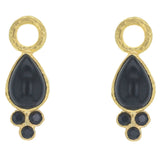 Pear Shaped Cabochon Onyx and Faceted Black Spinel Triad Earring Charms For Hoops