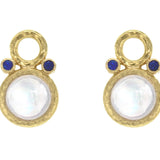 Round Cabochon Moonstone and Faceted Blue Sapphire Earring Charms for Hoops