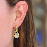 Round Cabochon Moonstone and Faceted Blue Sapphire Earring Charms for Hoops