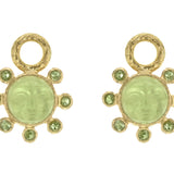 Lime Venetian Glass Intaglio "Man in the Moon" Earring Charms With Faceted Peridot Halo
