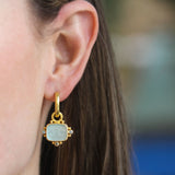 Teal Venetian Glass Intaglio "Two Cranes" Earring Charms With Faceted Blue Zircons