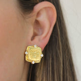 Gold Cushion "Bee" with Diamonds and Side Gold Dots