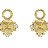 Gold Domed Square Cushion Earring Charms with Diamonds for Hoops