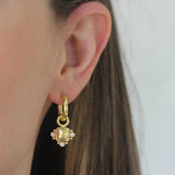Gold Domed Square Cushion Earring Charms with Diamonds for Hoops