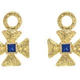 Small Maltese Cross Earring Charms for Hoops with Blue Sapphire center