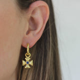 Small Maltese Cross Earring Charms for Hoops with Blue Sapphire center