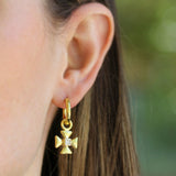 Small Maltese Cross Earring Charms for Hoops with Diamond Center