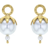 Freshwater Pearl Earring Charms for Hoops with Eggplant Cap