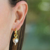 Freshwater Pearl Earring Charms for Hoops with Eggplant Cap