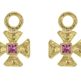 Small Maltese Cross Earring Charms for Hoops with Pink Sapphire Center