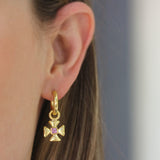 Small Maltese Cross Earring Charms for Hoops with Pink Sapphire Center