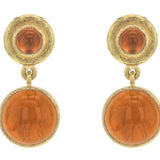 Amber Venetian Glass Intaglio "Cab Putto and Duck" Stud Earrings with Citrine