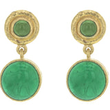 Green Venetian Glass Intaglio "Cab Putto and Duck" Stud Earrings With Chrome Diopside