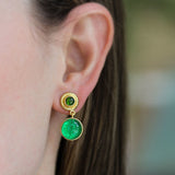 Green Venetian Glass Intaglio "Cab Putto and Duck" Stud Earrings With Chrome Diopside