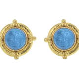 Swimming Pool Venetian Glass Intaglio "Man-in-the-Moon" Studs With Four Gold Triads