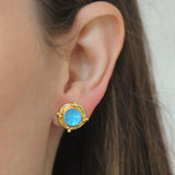 Swimming Pool Venetian Glass Intaglio "Man-in-the-Moon" Studs With Four Gold Triads