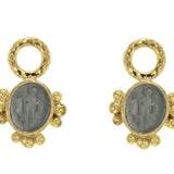 Smoke Venetian Glass Intaglio "Micro Angel and Dog" Earring Charms with Three Sets of Gold Dots