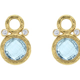 Round Faceted Aquamarine and Diamond Earring Charms For Hoops
