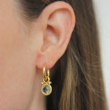 Round Faceted Aquamarine and Diamond Earring Charms For Hoops