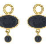 Black Venetian Glass Intaglio "Flying Pegasus" and Onyx Earring Charms