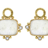 Crystal Venetian Glass Intaglio "Two Cranes" Earring Charms With Faceted Moonstones