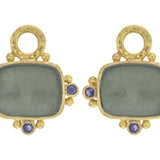 Smoke Venetian Glass Intaglio "Two Cranes" Earring Charms With Faceted Iolites